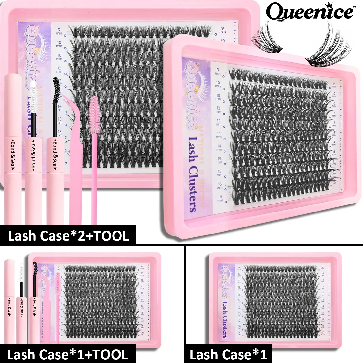 40D Lash Clusters Kit DIY Eyelash Extensions, Eyelash Extension Set, Fluffy Eyelashes Cluster, Self-Grafting False Lashes Mixed Lengths, Waterproof Lash Bond & Seal with Tweezers Brush, Professional Eye Makeup for Women