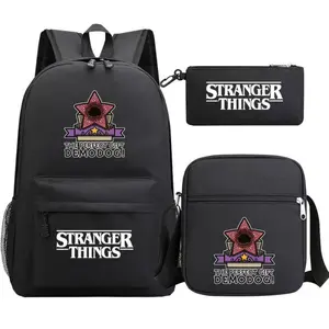 3-Piece Backpack Set, Large Capacity Travel Backpack with Lunch Bag & Pencil Case, Adjustable Strap & Zipper Closure, Casual Travel Backpack, for School, Camping, Travel.Stranger Things Movie Theme