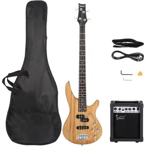 GLARRY GIB Series 4 String Electric Bass Guitar Beginner Kit Full Size with 20W AMP, Strap, Bag and Accessories