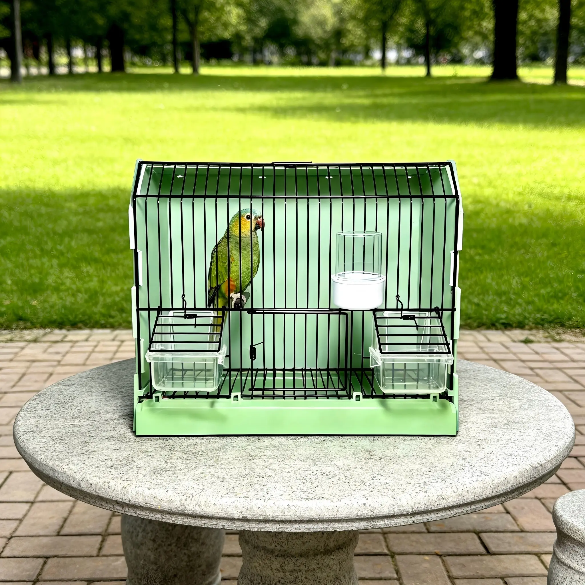 Mini Bird Travel Cage for Small Birds Canary Finch, Pet Bird Cage with Feeders Perches Water Dispenser, Compact Cage