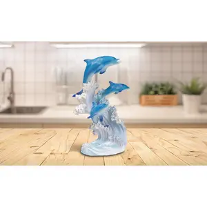 8"H Dolphins Swimming in The Waves Statue Marine Life Decoration Figurine