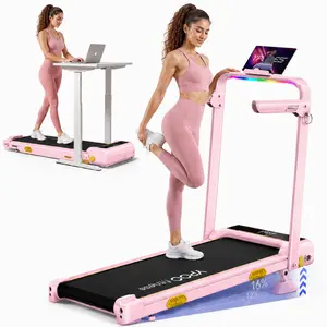 Pink Treadmill for Home Workout – Cute Aesthetic Folding Treadmill with Handle Bar, Perfect for Apartment Cardio & Daily Fitness，Portable 3-in-1 Vibration Walking Pad