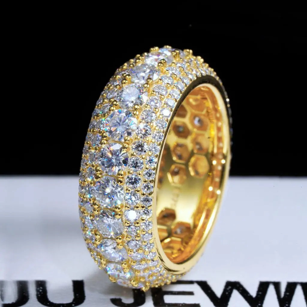 9/13MM Full Moissanite Synthetic 2 Colors Iced Out Five-Row Ring Hypoallergenic VVS1 Clarity Band Hiphop Rapper Party Anniversary Men Women Birthday Gift Engagement Wedding  X0 A0  S0