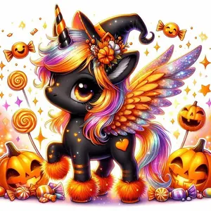 5D DIY Full Drill Round Diamond Painting - Diamond Art Kit Unicorn, Pumpkin, Candy Mosaic, Canvas - DIY Wall Decor, Home Wall Decoration, Perfect for Halloween and Christmas, Independence Day, Birthday, Anniversary and Handmade Gifts.