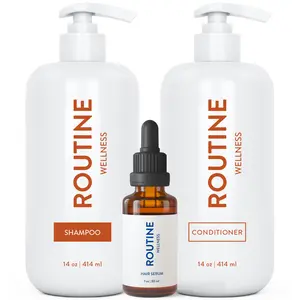 Routine Wellness Anti-Thinning Volumizing Shampoo and Conditioner Set for Thinning Hair & Hair Loss + Oil-Based Hair Serum for Dry, Damaged Hair - 14 oz Set + Hair Serum