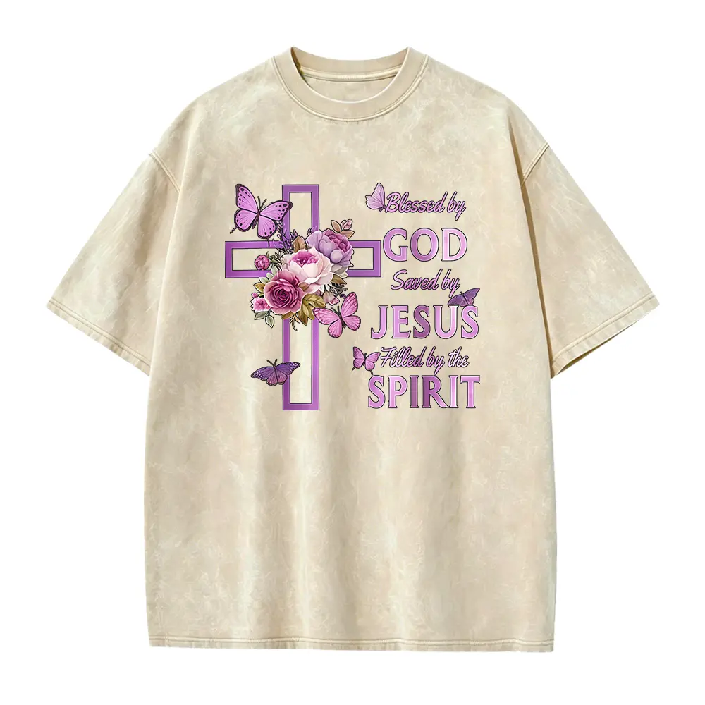 Blessed By God Saved By Jesus Purple Floral Cross Christian T-S Women's T-Shirt