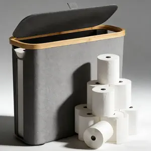 12-Roll Toilet Paper Storage, Stackable & Foldable Bathroom Organizer, Water-Resistant Storage Basket, Elegant Space-Saving Toilet Paper Holder for Bathroom