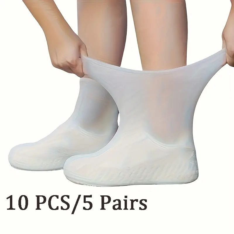 Waterproof Reusable Latex Shoe Covers (5 Pairs) - Men’s Universal Fit, Lightweight, Non-Slip, Wear-Resistant, Elastic, Packable Rain Shoe Protectors for Outdoor Use (Home Care Disposable Alternatives)