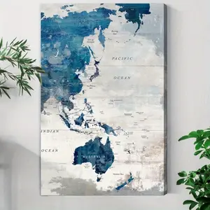 2D Flat 1pc Abstract Geography Canvas Wall Art - 2D Printed World Map with Oceans and Continents, Modern Decorative Poster for Living Room, Bedroom, Office, Kitchen - Framed, Ready to Hang, Indoor Use, Wall Decor