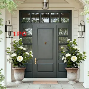 Artificial green plant outdoor camellia tree, Artificial Trees Outdoor - UV-resistant indoor and outdoor artificial flower, no need for care, home, office and wedding decoration, suitable for all seasons, sturdy black pointed base, easy-to-clean material