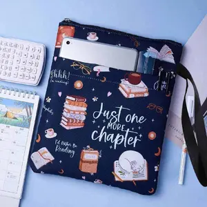 Books & Coffee & Cat Pattern Zipper Book Cover, 1 Count Waterproof Book Case with Accessory Pocket & Lanyard, Desk Organizer for Home Office School, Waterproof File Organizer