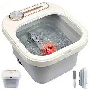 Foldable Foot Spa, Massager with Heater and Bubbles, Foot Bath Tub with Six Massage Rollers, Foot Soaking Basin with Pumice Stone, Vibration and Red Light