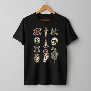 Vintage Traditional Tattoo Flash Sheet Alternative Art T-Shirt
