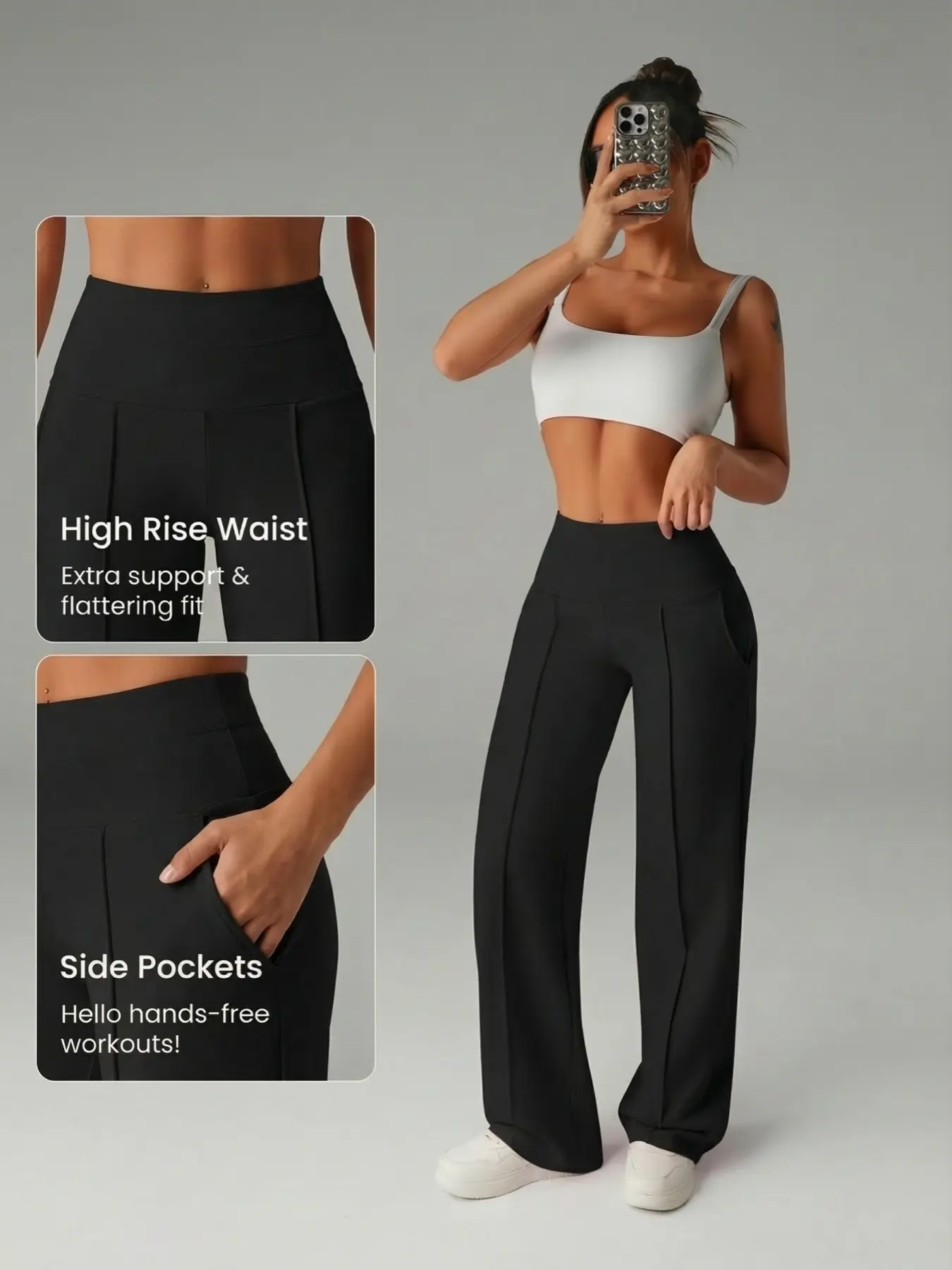 Women's Soft Knit Sporty Sweatpants, High Waist Wide Leg Running Pants with Pockets, Fitness Running Bottoms, Comfortable Fashion Style for Outdoor and Casual Sports, Elastic Waist Activewear, Gym Sportswear Bottoms, Knitted Sports Pants