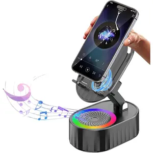 Wireless Induction Audio Bluetooth Speaker 5in1 Phone Holder Emergency Rechargeable (3000mAh) with Colorful Ambient Light 300° Foldable for Tablet iPhone Android, Gifts for Men Women