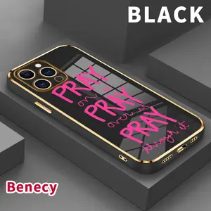 Electroplating Phone Case for iPhone 17 15 Pro Max Air 16 14 Plus 13 12 11 Just Pray Patterned Classic Square Design Non Slip TPU Soft Shell