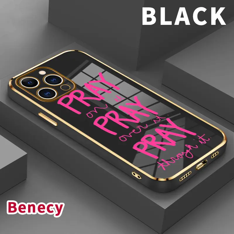 Phone Case for iPhone 17 15 Pro Max Air 16 14 Plus 13 12 11 Electroplating Just Pray Patterned Classic Square Design Non Slip TPU Soft Shell for Daily Use phone case brick phone blocker iphone 17 pro phone cases brick phone blocker
