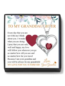 Infinity Heart CZ Birthstone Necklace With Message Card to Granddaughter, Birthday Gift Ideas Jewelry Present for Granddaughter from Grandma