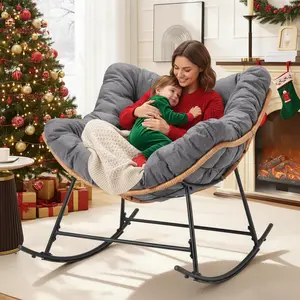 AHB Modern Armless Rattan Wicker Egg Chair - Cozy Reading Chair with 6-in Thick Cushions, Ergonomic Steel Frame with Straps, 450lbs Weight Capacity for Garden & Backyard Outdoor Furniture, Rattan Wicker Chair