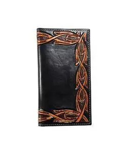 Nocona Black Rodeo Wallet with Brown Scrolling on the Edges - N500049401