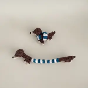 Handmade Crochet Dachshund Dog Keychain, Cute Charms Car Hanging Accessories, Bag Home Decoration Gift Christmas Halloween Gift