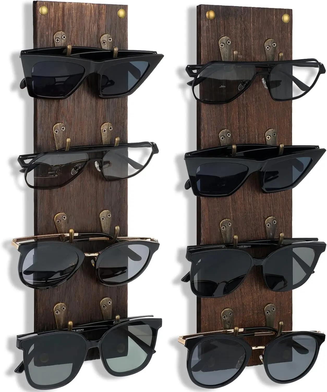 Set of 2 Rustic Mounted Sunglasses Storage Organizer  Eyeglasses Holder Sunglass Rack Eyeglasses Display Rack with Metal Hooks Glasses Wall Decor Hanging  Organizers for