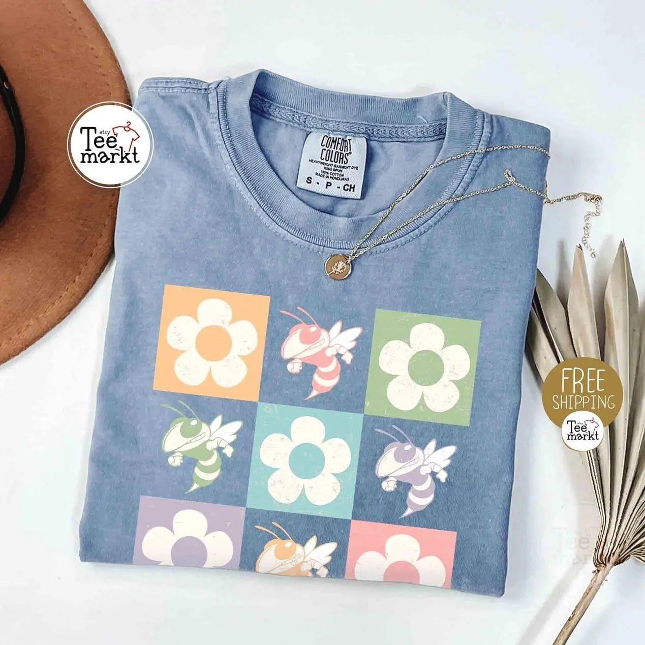 Floral Hornets T-shirt, Retro Hornet Comfort Colors® Shirt