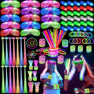 158 PCS Glow in the Dark Supplies, 14PCS LED, 30LED Finger Lights, 14LED Light Hairs and 100PCS Glow Sticks Bracelets, Neon Favors for Wedding, Concert, Birthday, New Year
