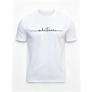 Men's English Art Print Crew Neck T-Shirt, Minimalist Lettering! Stylish Handwritten Alphabet Short Sleeve Casual Essential! Low-Key Sophisticated! Lazy Style! Handwritten Letter Print Tee
