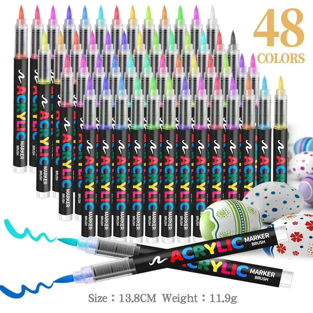 Direct Liquid Acrylic Paint Pens, 48 Colors, Artist Bundle, Soft Brush Tip, Water-Based Markers, Art Marker Set, for Fabric, Canvas, Rock, Glass, Wood, Paper, Art Craft Supplies, School & Art Supplies