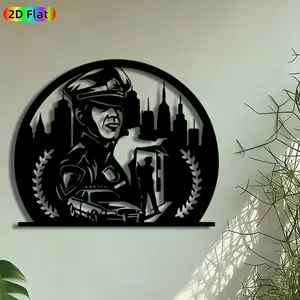 1pc Police Officer Silhouette Metal Wall Art, Cityscape Cop Statue Mural, Intricate Craftsmanship, Artistic Metalwork, Perfect for Police Week, Housewarming Decor, Perfect for Office Man Cave Studio Decor, Ideal Gift for Law Enforcement Enthusiasts.