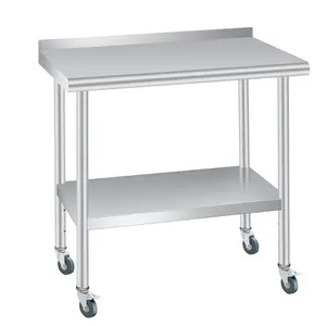 Garvee Commercial Heavy Duty Stainless Steel Prep Tables with Backsplash, Adjustable Undershelf, and Locking Caster Wheels Available in Multiple Sizes for Versatile Use in Restaurants, Hotels, Outdoor, and Workspaces