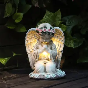 Outdoor Solar Angel Girl Garden Resin Statue Ornament Craft Courtyard Lamp Garden Sculptures Statues Light Decoration Garden Accessories