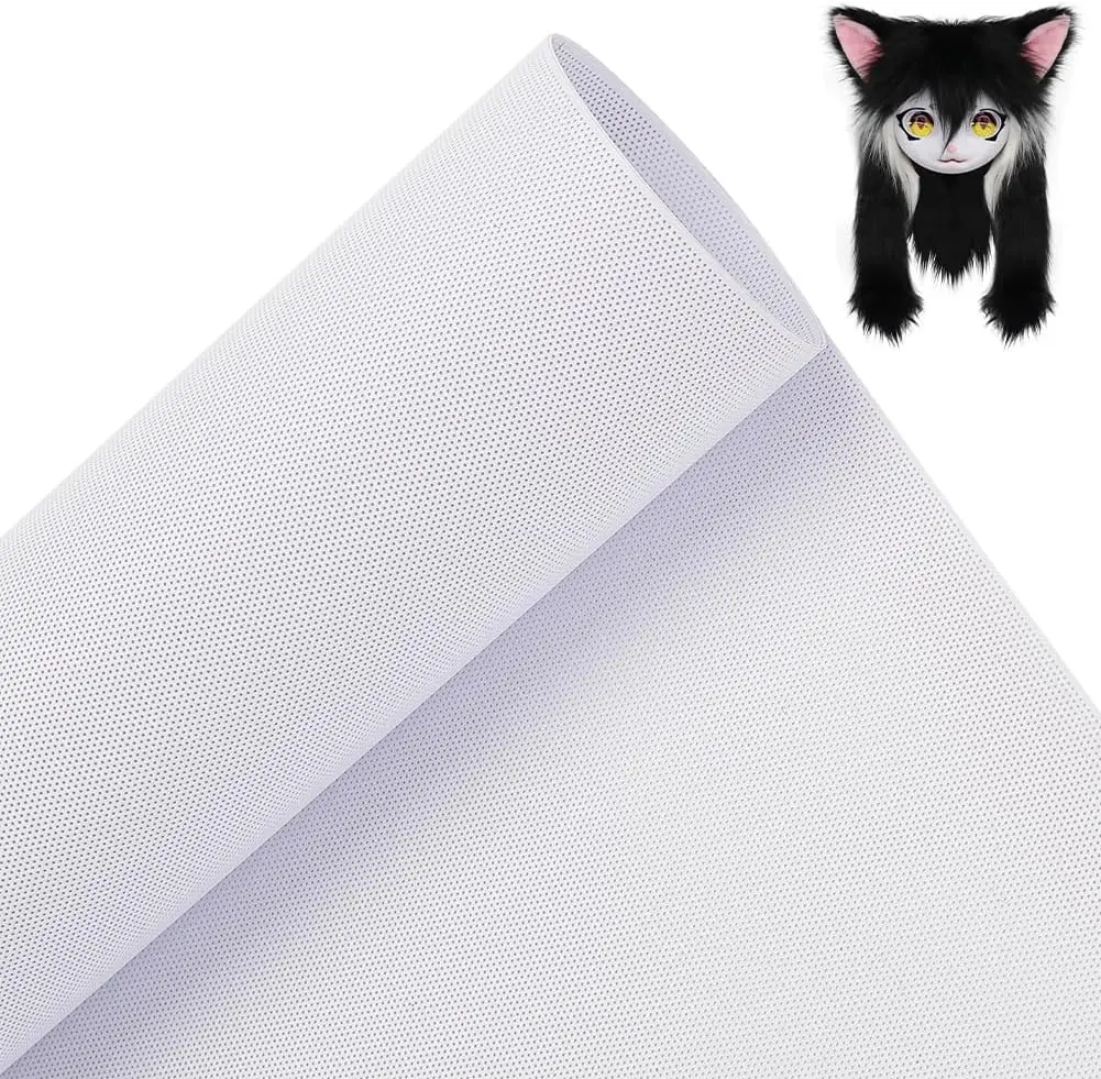 Custom Fursuit Eye Mesh 39X11.8Inch White PVC Plastic Net 0.2Mm Thick Waterproof Printable Mesh for Furries Cosplay Props Fursuits Craft Making Hole 0.5Mm All Seasons