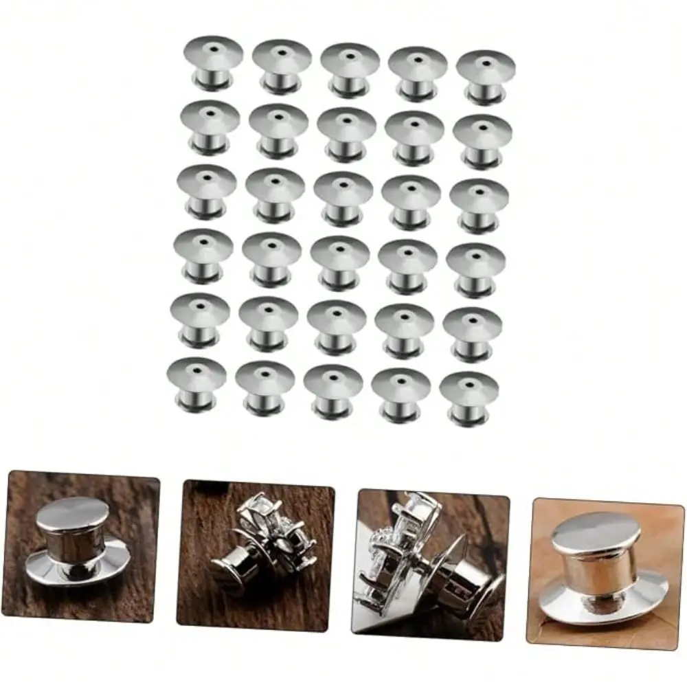 30Pcs Secure Pin Keepers Locking Clasps, Metal Flat Head Clasp Needle Backs, Ideal Locking Accessories for DIY Brooches, Badges & Enamel Lapel Pins
