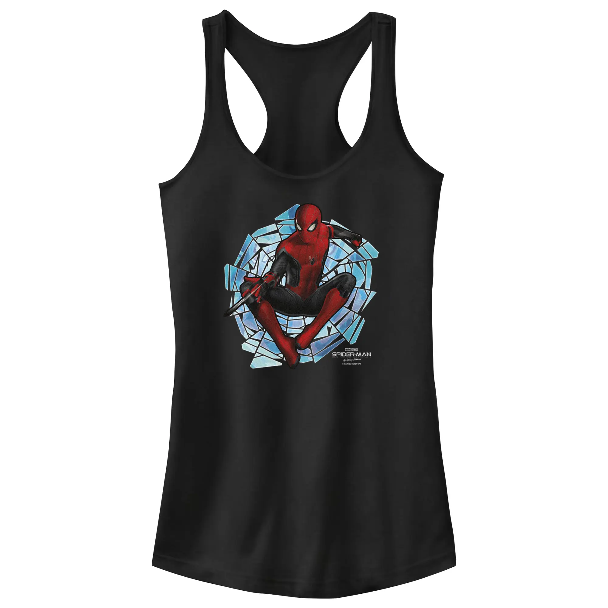 Juniors Womens Marvel Spider-Man: No Way Home Spinning Webs Racerback Tank Top