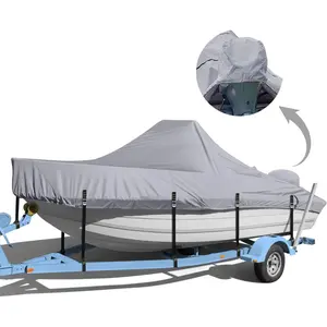 900D Boat Center Console Cover Waterproof Windproof w/Motor Cover 16-18.5ft, Heavy Duty Metal Buckle Adjustable, Gray