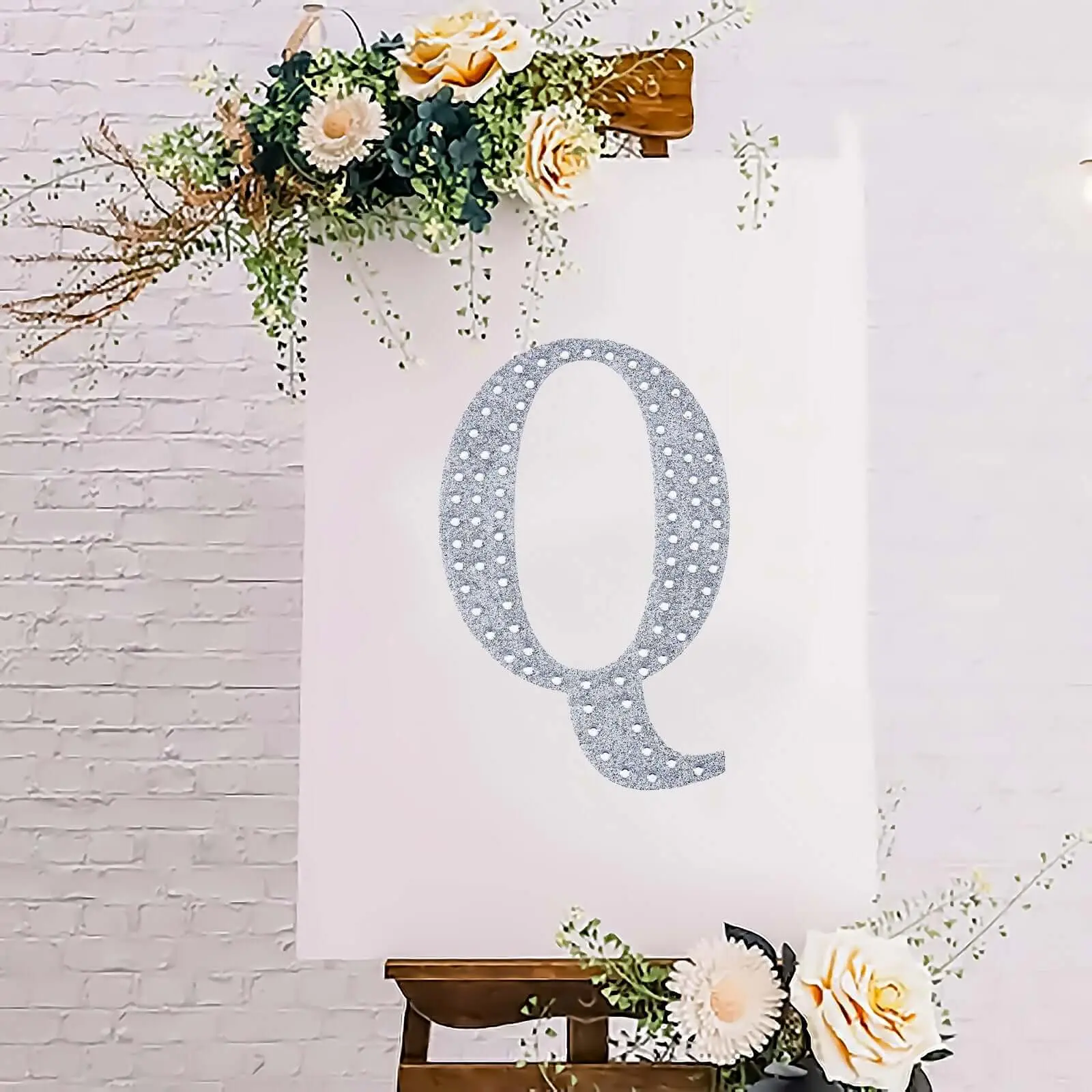 Decorative Rhinestone Alphabet "Q" Letter Stickers 8", Silver Glitter Adhesive Craft Letters - DIY Sparkle Embellishments