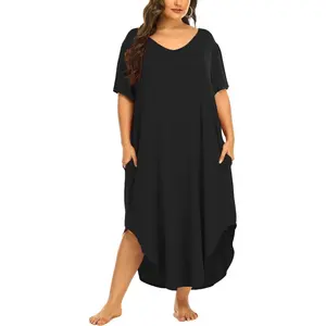 Womens Plus Size Nightgowns Sleepwear Short Sleeve Sleep Dress Maxi Night Gowns with Pockets