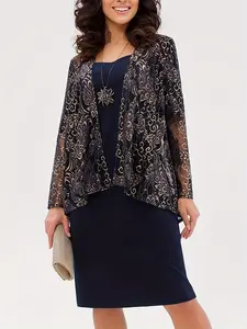 New two-piece dress, lace mid-length outerwear, fashionable, slim-fitting dress, cocktail dress