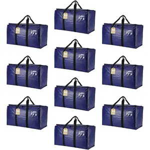 10-Pack Blue Moving Bags with Strong Zippers,Heavy Duty Storage Totes With Comfortable Handles,Large Storage Totes for Student Supplies