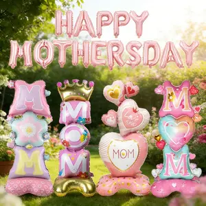 Mother's Day Theme Aluminum Foil Balloon Set, Includes Happy Mother's Day Letters, Crown, Heart, Ideal for Party Decorations