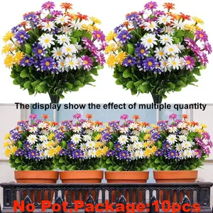 Artificial Daisy Flower, 10 Bundles Artificial Flowers, UV Resistant Fake Daisy, Faux Plant for Home Window Box Garden Planter, Decorative Garden Ornaments, Faux Flowers, Faux Plastic Flowers, Indoor Outdoor Decorative Fake Plants