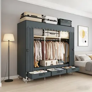 Portable Clothes Organizer for Small Spaces Sturdy 16mm Metal Frame 3 Cubes 3 Hanging Areas 3 Drawers Dust Proof Closet for Quilts Pillows clothing storage Closet Organizer apartment living room  dressers for bedroom furniture set Wardrobe Armoire