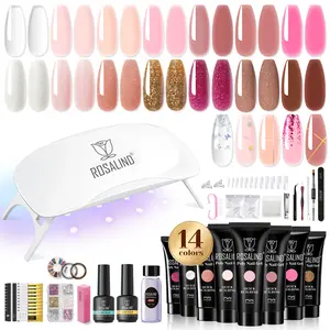 ROSALIND Poly Nail Gel Kit Nail Art Accessories kit Clear Pink Glitter Gel Builder with Mini UV Nail Lamp Starter Extensiion Nail Gel Beauty Products Manicure  Kit