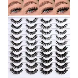 Lashes False Eyelashes Cat Eye Lash Strips 4 Styles Wispy Natural Eyelash Pack 20 Pairs Clear Band Fake Strip Lash Natural Look Fluffy Cateye Mink EyeLash Set Short Demi Wispies Pestañas