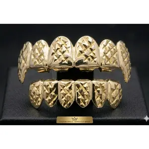 14K Gold Plated Upper & Lower Fang Grillz Set Diamond Cut Series 06
