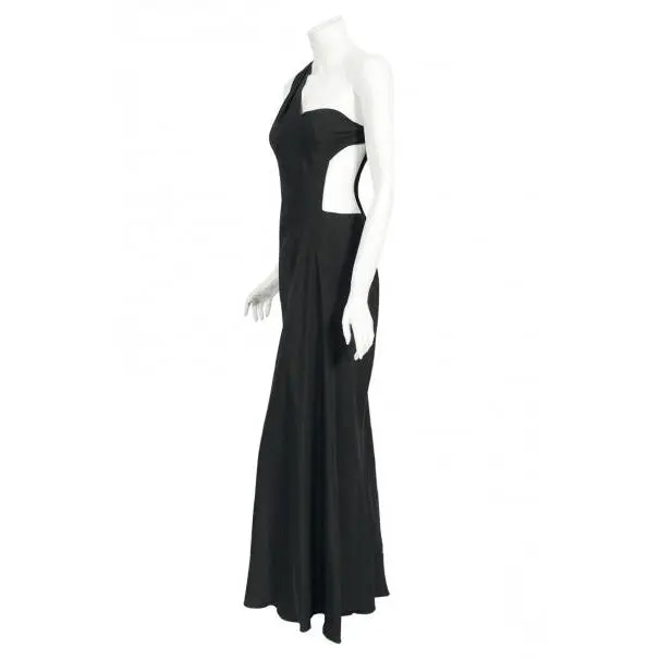 1994 Philippe Venet Couture Black Silk Asymmetric Cut Out Bias-Cut Gown