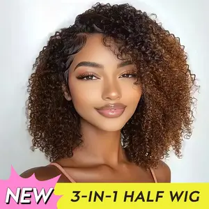 [3 In 1 Half Wig] Marryu 200 Density Wear and Go Half Wig Water 1B/30 Highlight Ombre Water Wave Human Hair Wig Invisible Hairline with Drawsting