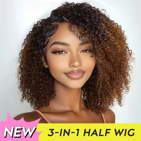 [3 In 1 Half Wig] Marryu 200 Density Wear and Go Half Wig Water 1B/30 Highlight Ombre Water Wave Human Hair Wig Invisible Hairline with Drawsting